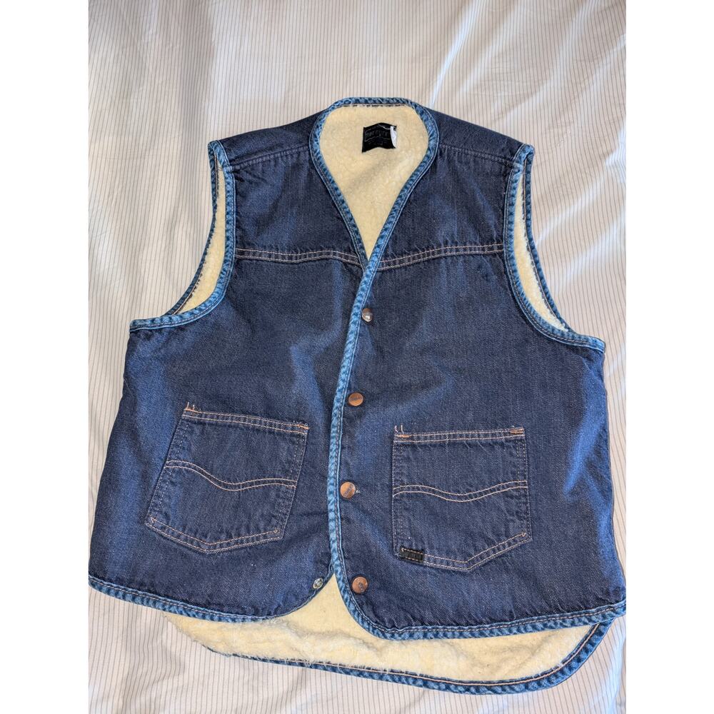 Vintage 70's Sears Roebucks Pile Sherpa Lined Denim Vest Medium